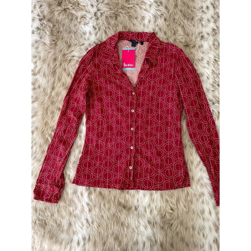 Boden Women's Red Circle Pattern Button Shirt Small Cottagecore Classiccore NWT